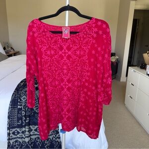 Johnny Was Jossy Embroidered Eyelet Top Style: C11917-8 Pink Size Medium